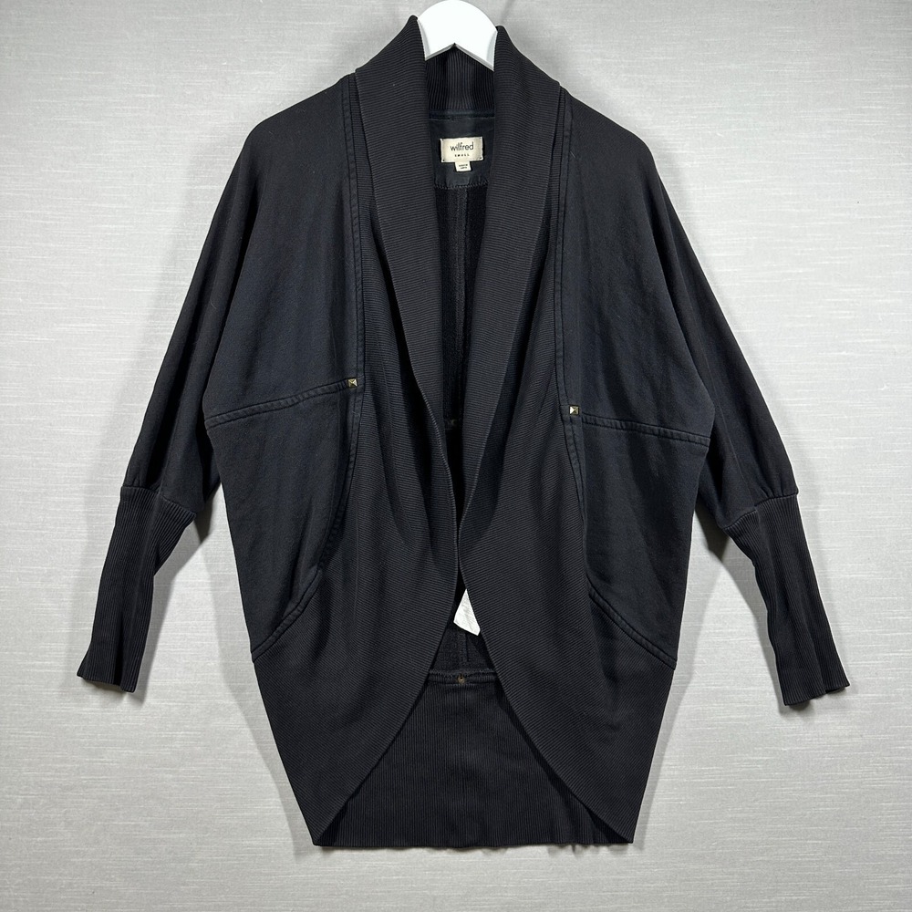 Wilfred Cardigan Womans Small Black Heavy Drape Shawl Slouchy Minimalist Jacket